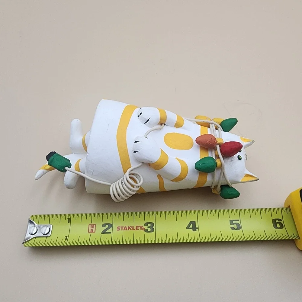 Tabby Cat Tangled‎ In Christmas Lights Ornament Legs Tail Movable Bell Like